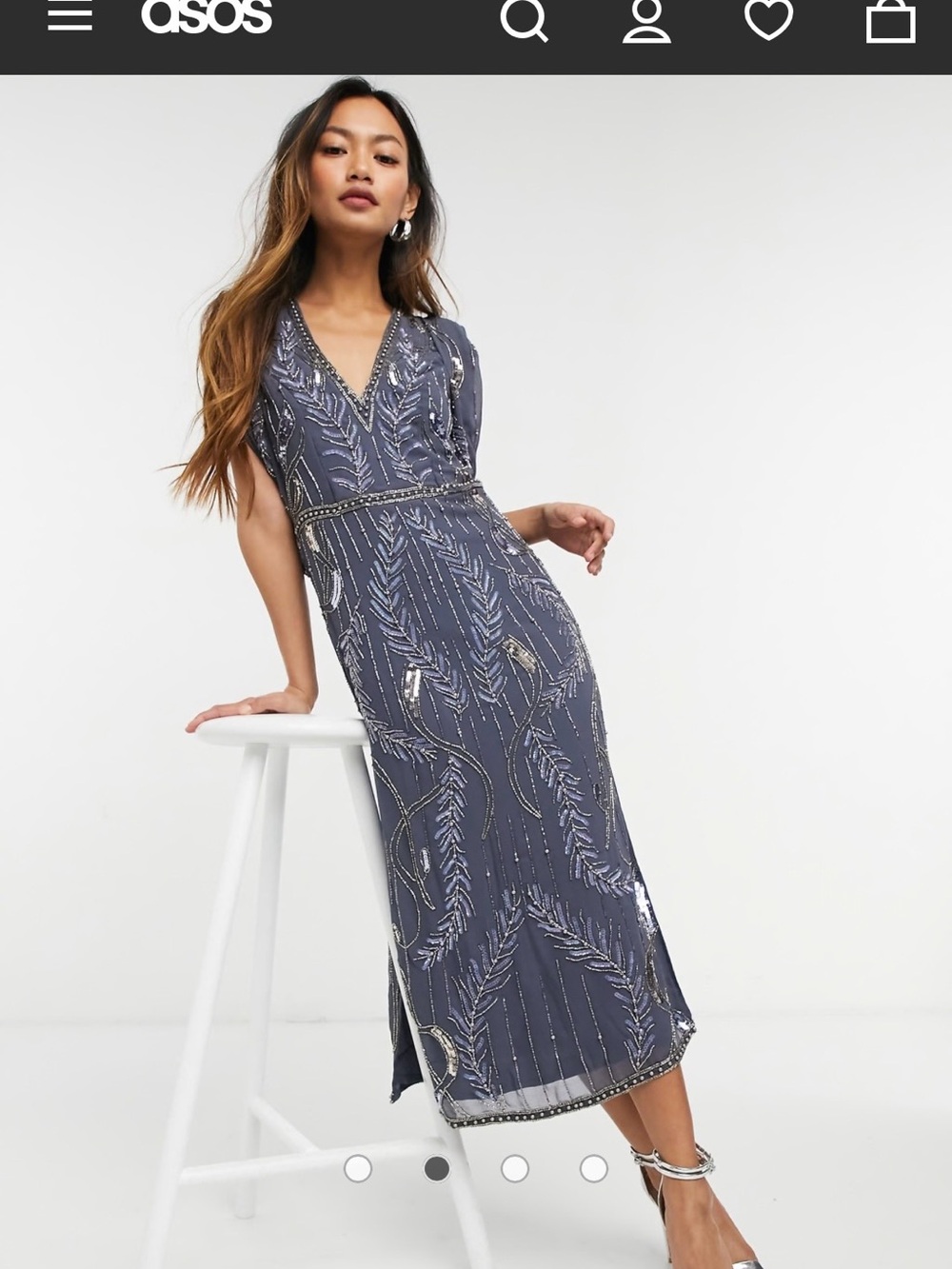 ASOS Slate Blue Embellished V-Neck Midi Dress